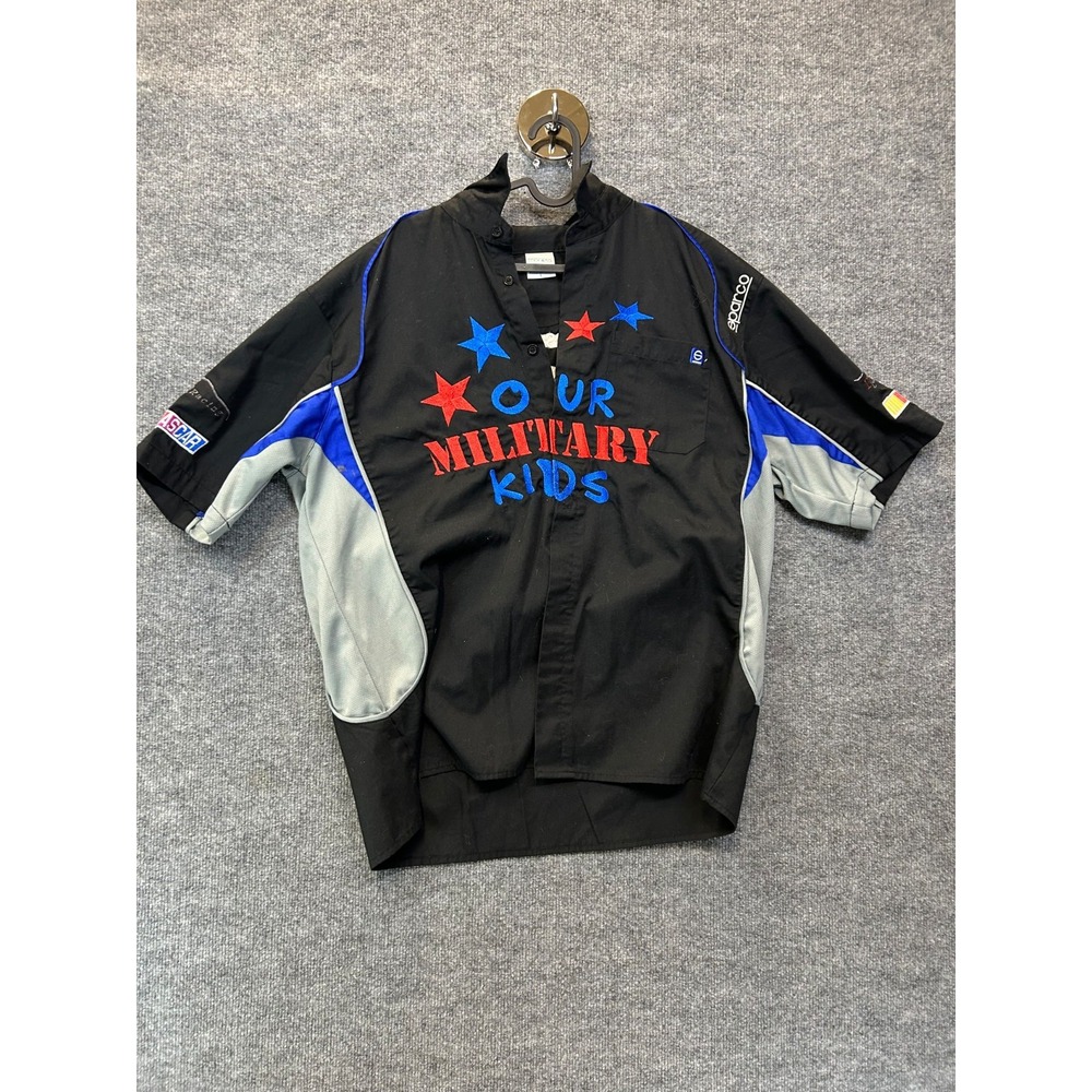 Sparco NASCAR Our Military Kids Racing Shirt Men's Black Button Up - Large